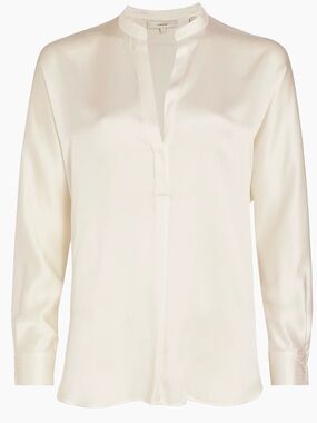 Vince Silk Long Sleeve Blouse Optic White XS Minimalist Luxe
